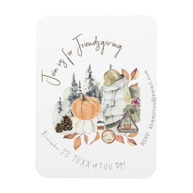 Niedlich Girl Friendsgiving Erntedank Dinner Magnet (Vertikal)