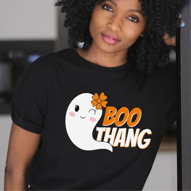 Niedlich Girl Ghost Boo Thang Black Halloween T-Shirt (cute ghost boo thang Halloween black shirt)