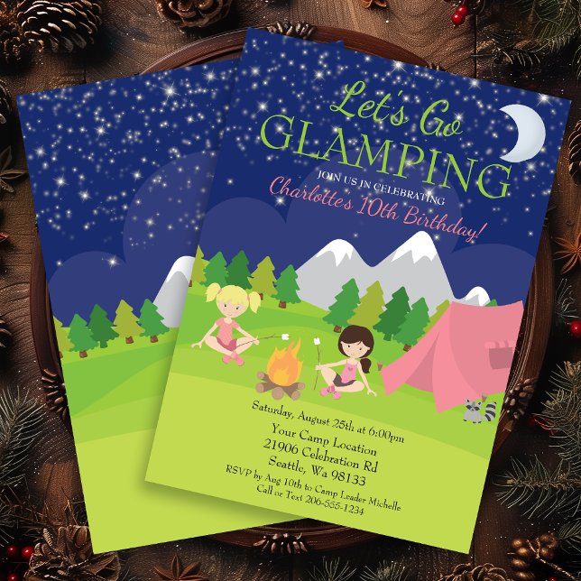 Niedlich Girl Glamping Geburtstagsparty Einladung (Cute Girl Glamping Birthday Party Invitation)