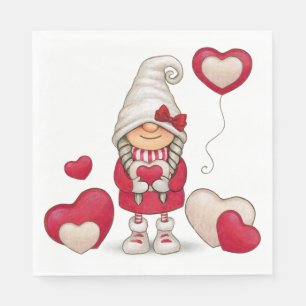 Niedlich Girl Gnome Fairytale Roter Garten Party Serviette