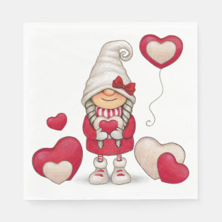 Niedlich Girl Gnome Fairytale Roter Garten Party Serviette