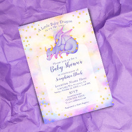 Niedlich Girl Gold Lila Dragon Baby Dusche Einladung