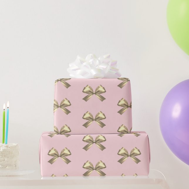 Niedlich Girl Gold Satin Ästhetischer Bow Pink Geschenkpapier (Partygeschenke)