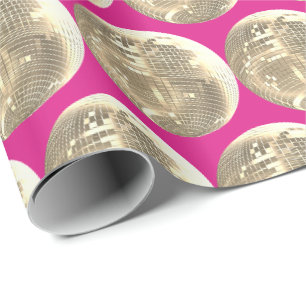 Niedlich Girl Hot Pink Gold Disco Mirrorball Geschenkpapier