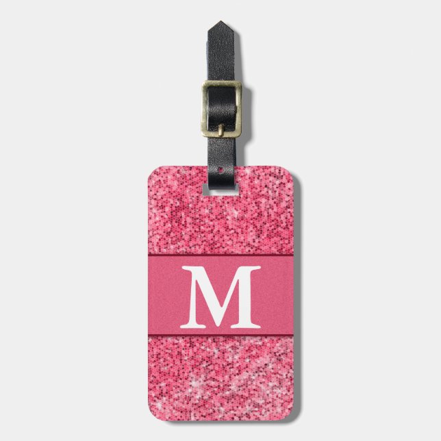 Niedlich Girl Hot Pink Red Glitzer Monogram Contac Gepäckanhänger (Vorderseite vertikal)