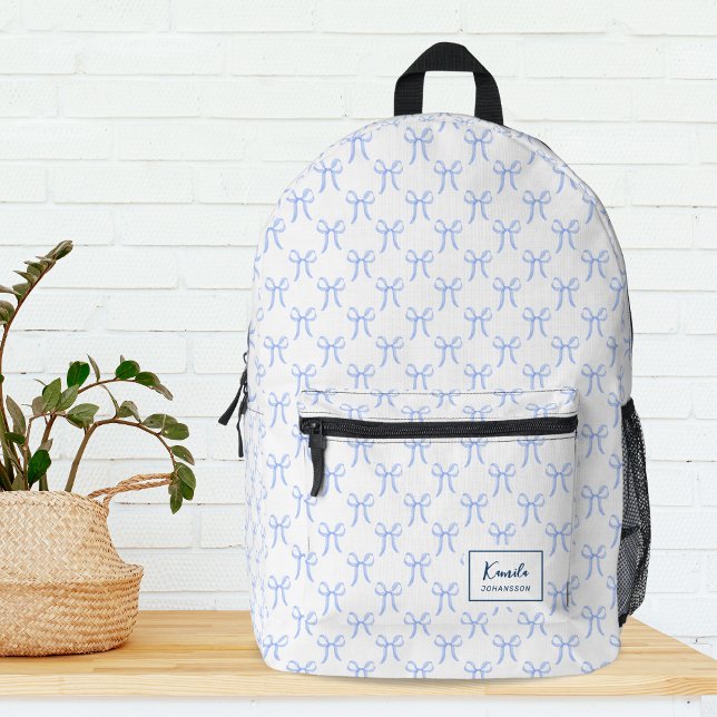 Niedlich Girl Hübsch Blue Coquette Bows Monogram Bedruckter Rucksack (Von Creator hochgeladen)
