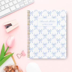 Niedlich Girl Hübsch Blue Coquette Bows Monogram Notizbuch