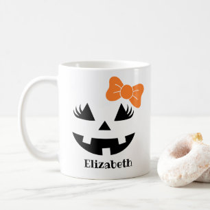 Niedlich Girl Kürbislaterne Pumpkin Face Monogram Kaffeetasse