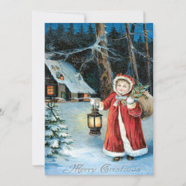 Niedlich Girl Lantern Holly Winter Hütte Einladung