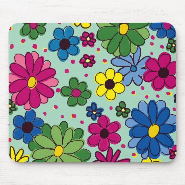 Niedlich, Girl Mint Green mit farbenfroher Blüte Mousepad (Vorne)