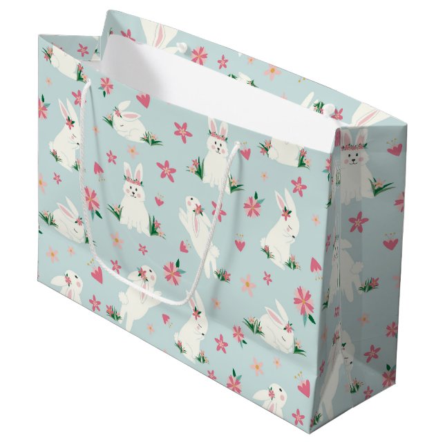 Niedlich Girl Ostersonne Moderne Rosa Blüte Große Geschenktüte (Vorderseite Schrägansicht)