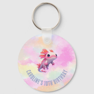Niedlich Girl Pastel Rainbow Pink Axolotl Geburtst Schlüsselanhänger
