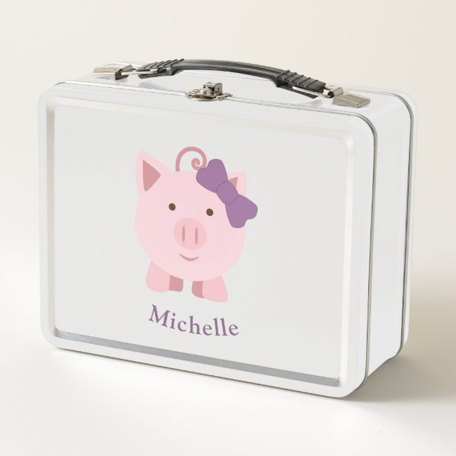 Niedlich Girl Pig Metall Brotdose (Vorderseite)