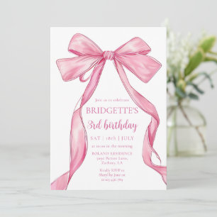 Niedlich Girl Pink Bow Geburtstag Einladung