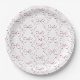 Niedlich Girl-Pink-Bow-Monogramm Pappteller