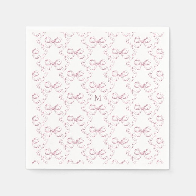 Niedlich Girl-Pink-Bow-Monogramm Serviette (Vorderseite)