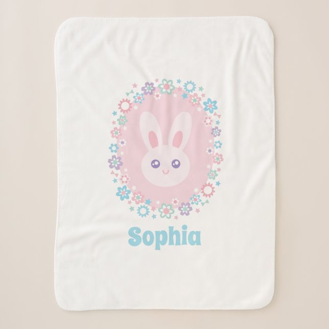 Niedlich Girl Pink Bunny Rabbit Floral Monogram Sherpadecke (Vorderseite)