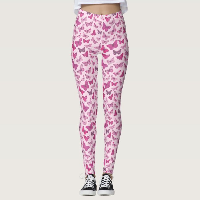 Niedlich Girl Pink Butterfly Pattern Leggings (Vorderseite)