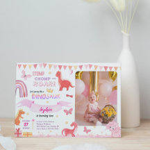 Niedlich Girl Pink Dino Dinosaur Foto Kindergeburt