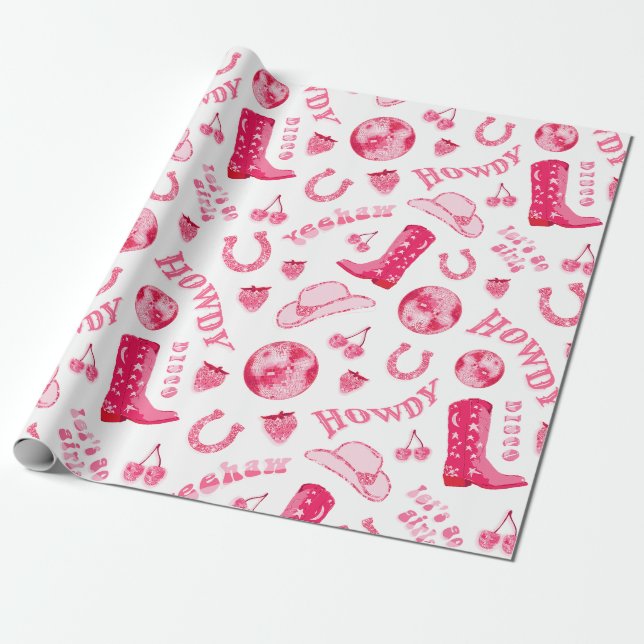 Niedlich Girl Pink Disco Cowgirl Ästhetik Geschenkpapier (Ungerollt)
