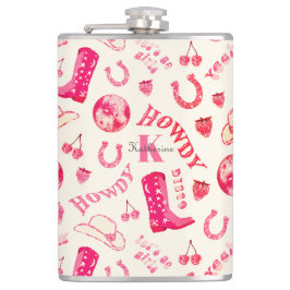 Niedlich Girl Pink Disco Cowgirl Name Monogram Flachmann