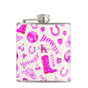 Niedlich Girl Pink Disco Cowgirl Name Monogram Flachmann