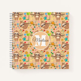 Niedlich Girl Pink Floral Sloth Muster Mit Monogra Notizbuch
