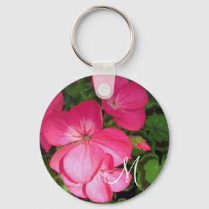 Niedlich Girl Pink Geranium Foto Monogram Schlüsselanhänger