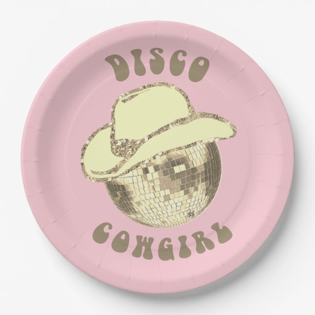 Niedlich Girl Pink Gold Disco Cowgirl Glitzer Pappteller (Vorderseite)
