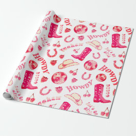 Niedlich Girl Pink Red Disco Cowgirl Ästhetik Geschenkpapier