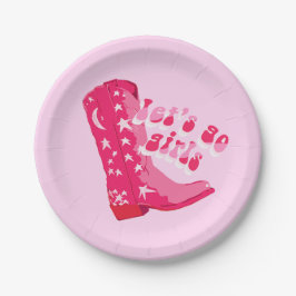 Niedlich Girl Pink Red Disco Cowgirl Boot Pappteller