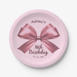 Niedlich Girl Pink Satin Ästhetische Bow Pappteller