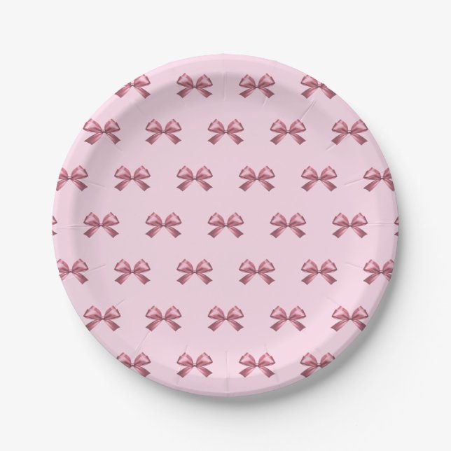 Niedlich Girl Pink Satin Ästhetische Bow Pappteller (Vorderseite)