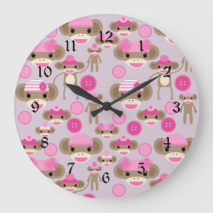 Niedlich Girl Pink Sock Monkey Girl Pattern Collag Große Wanduhr