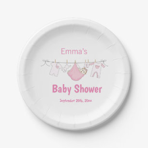 Niedlich Girl Pink Wäscherei Wäscheleine Babydusch Pappteller