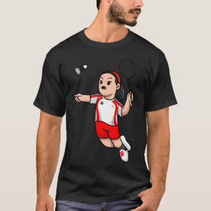 Niedlich Girl Playing Badminton Cartoon T-Shirt