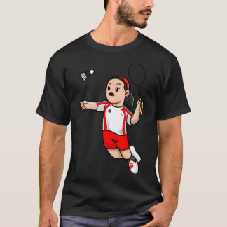 Niedlich Girl Playing Badminton Cartoon T-Shirt