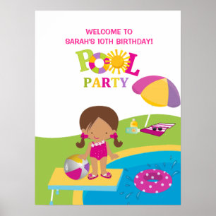 Niedlich Girl Pool Party Geburtstagsposter Poster