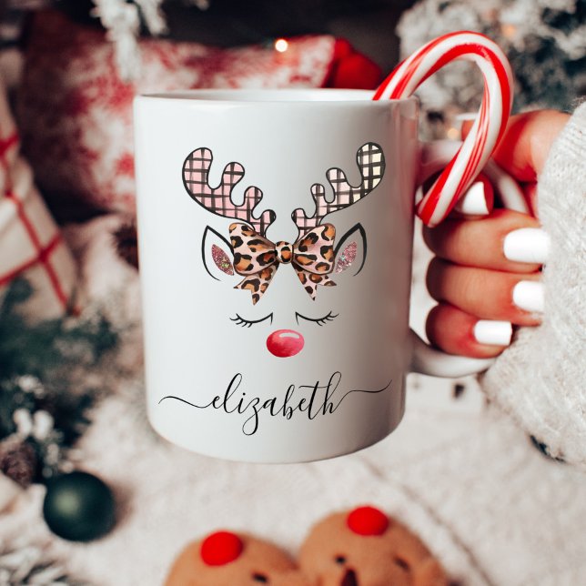 Niedlich Girl Reindeer Weihnachten Kaffeetasse (Von Creator hochgeladen)