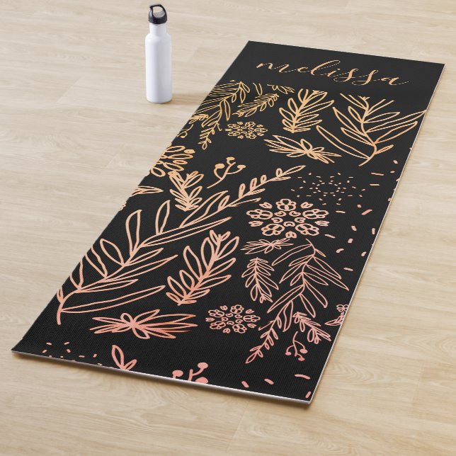 Niedlich Girl Rose Gold Floral Signature Monogram Yogamatte (Beispiel)