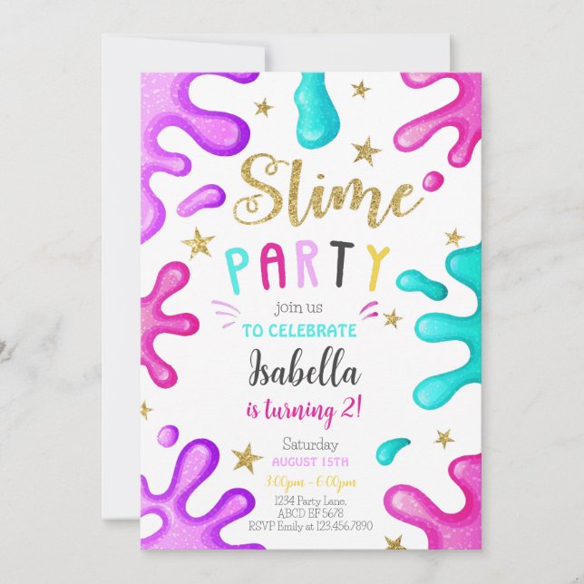 Niedlich Girl Slime Party Geburtstag Einladung (Vorderseite)