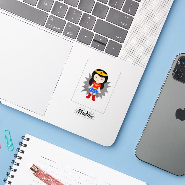 Niedlich Girl Superhero Aufkleber (Laptop mit iPhone)