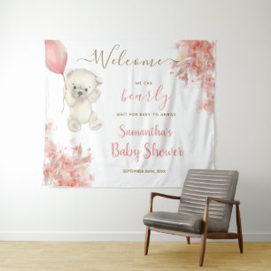 Niedlich Girl Teddy Bear Pink Babydusche Begrüßung Wandteppich