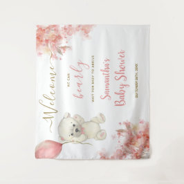 Niedlich Girl Teddy Bear Pink Babydusche Begrüßung Wandteppich