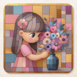 Niedlich Girl Vase Blume Cubist Untersetzer Set