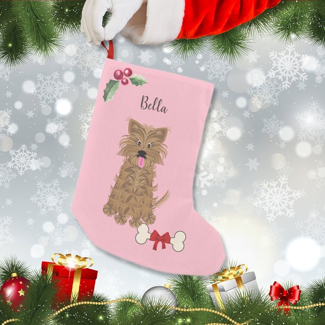 Niedlich Girl Yorkie Dog Pink Monogram Kleiner Weihnachtsstrumpf (Von Creator hochgeladen)