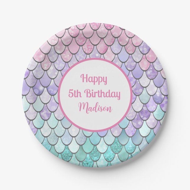 Niedlich Girls 5th Birthday Mermaid Theme Party Pappteller (Vorderseite)