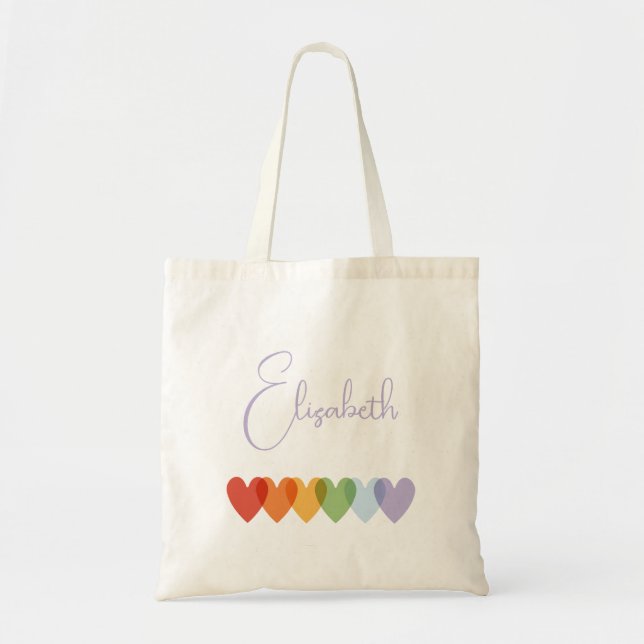 Niedlich Girls Colorful Rainbow Trendy Script Name Tragetasche (Vorne)
