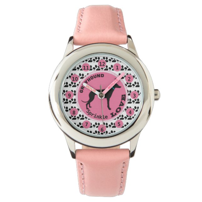 Niedlich Girls Dog Paw Greyhound Personenname Armbanduhr (Vorderseite)