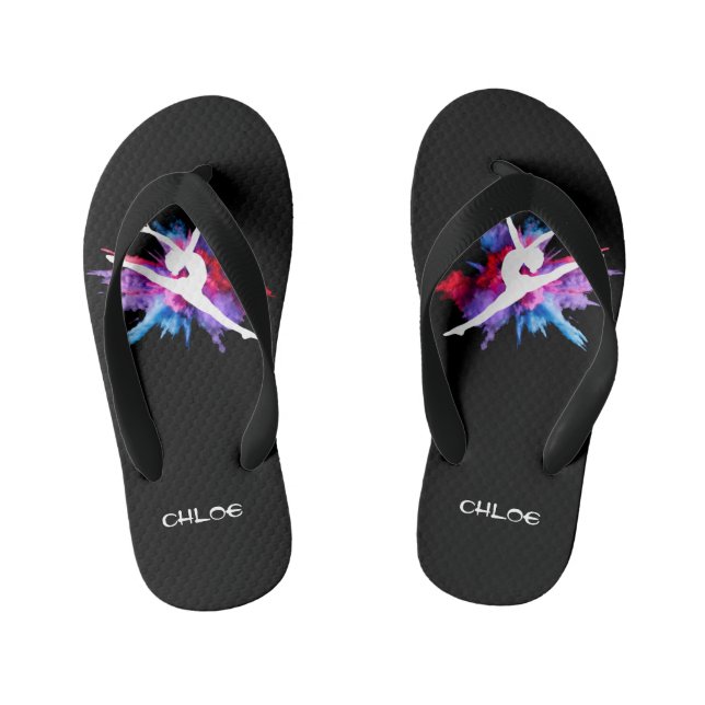 Niedlich Girls Gymnastik Flip Flops mit ihrem Name (Fußbett)